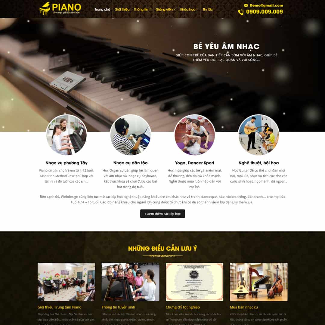Theme WordPress đào tạo, khóa học piano, nhạc cụ