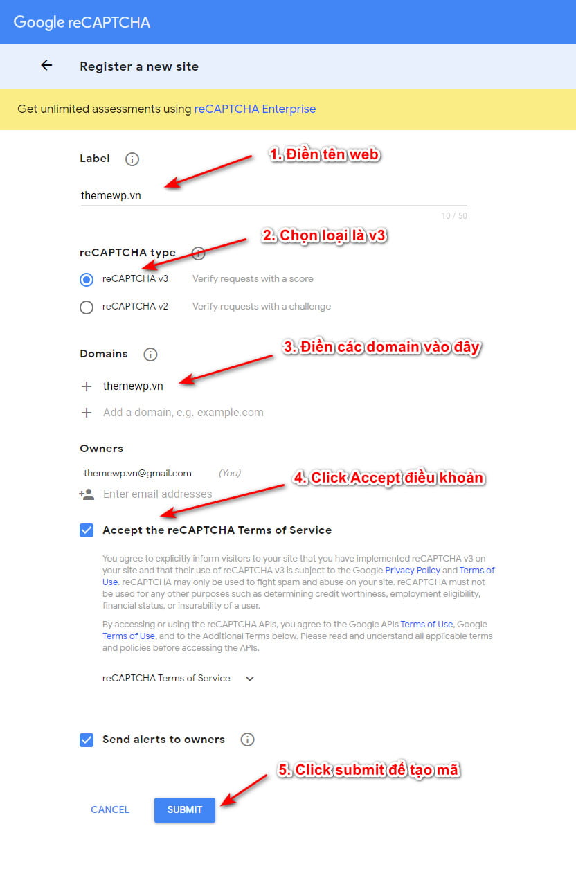 tạo reCAPTCHA 