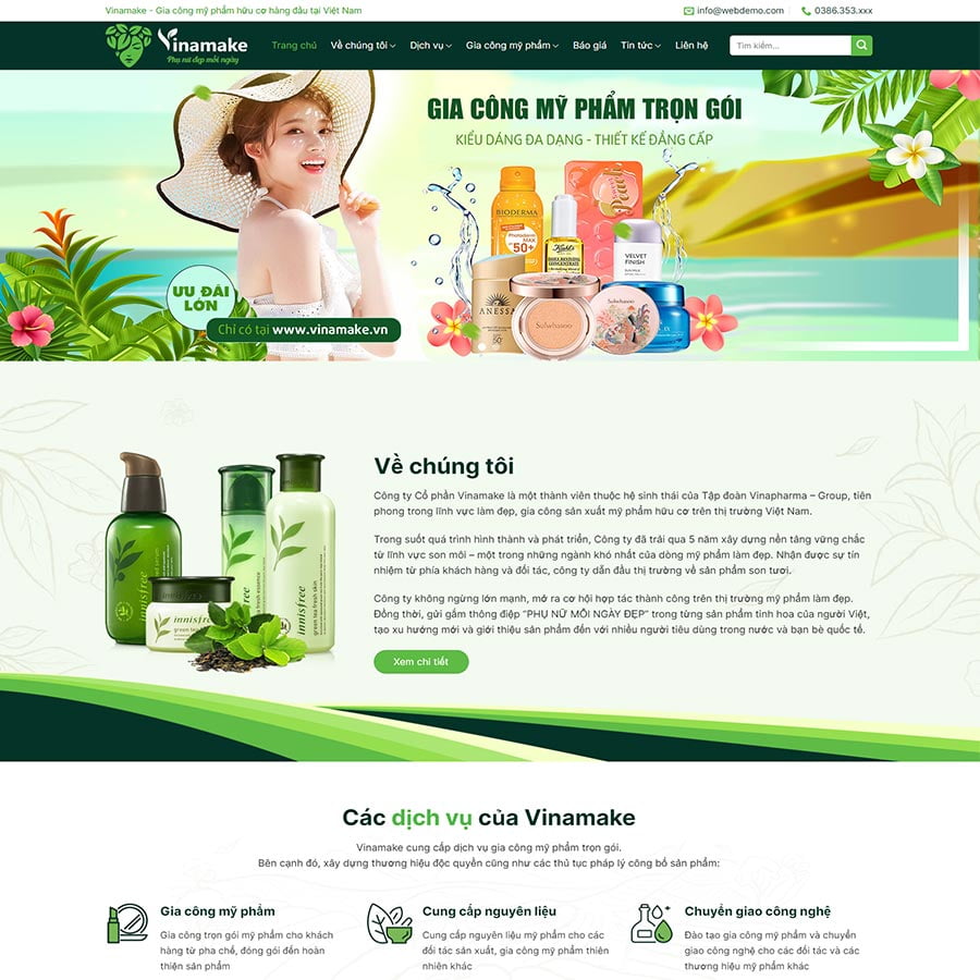 Theme WordPress gia công mỹ phẩm 02