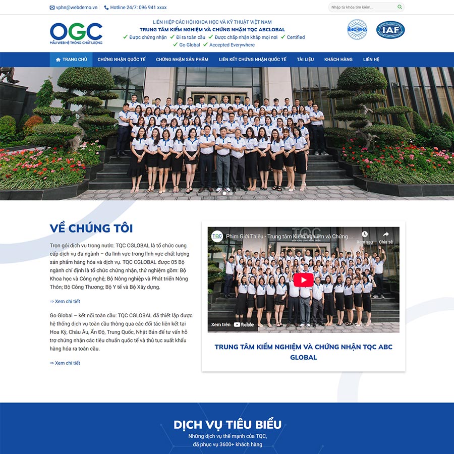 Theme WordPress trung tâm chứng nhận và kiểm định
