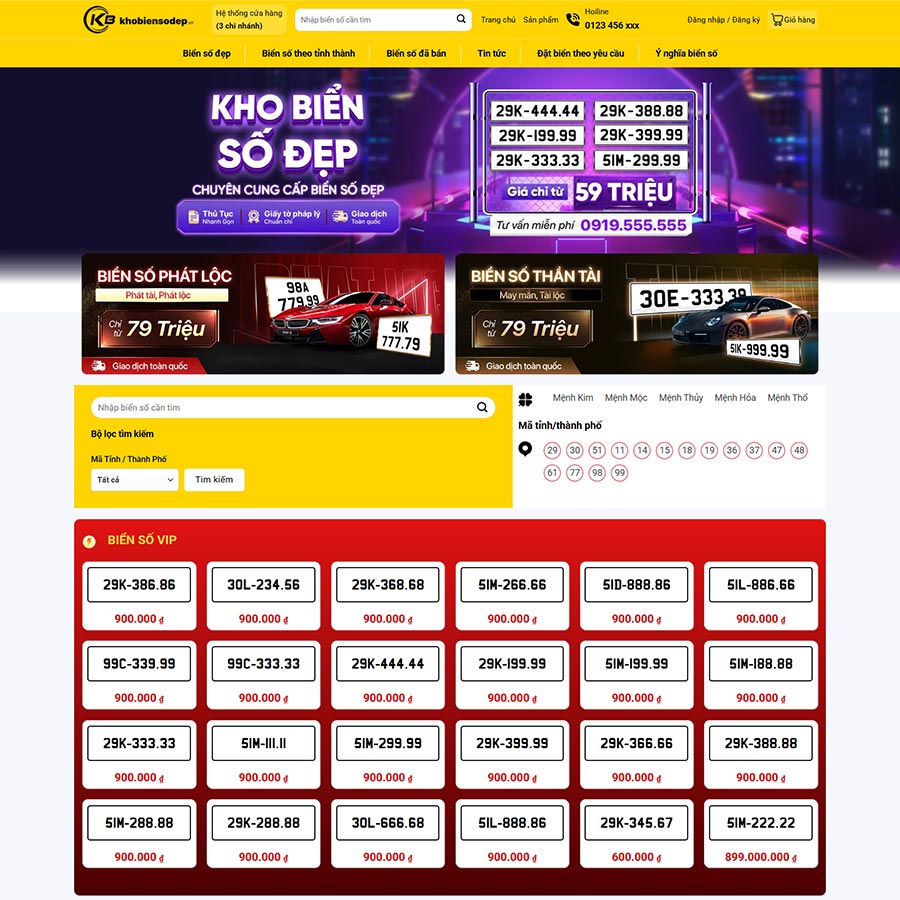 Theme WordPress Bán Biển Số Đẹp